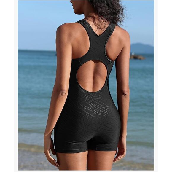 CharmLeaks Womens Boyleg Racerback One Piece Swimsuit Athletic Full Coverage - Picture 2 of 4